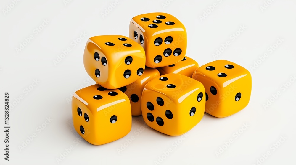Seven Glossy Amber Dice on White Background Seven Glossy Amber Dice on White Background