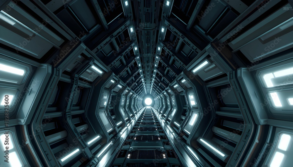 Fototapeta premium Futuristic Space Station Tunnel: A Journey into the Unknown