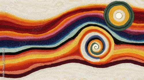 A vibrant close-up of a beautifully crafted rug featuring an intricate circular design, showcasing a blend of rich colors like deep reds, blues, and yellows, highlighting its texture and artistry.