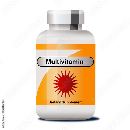 Billede på lærred Illustration of isolated generic multivitamin dietary nutritional supplement bottle