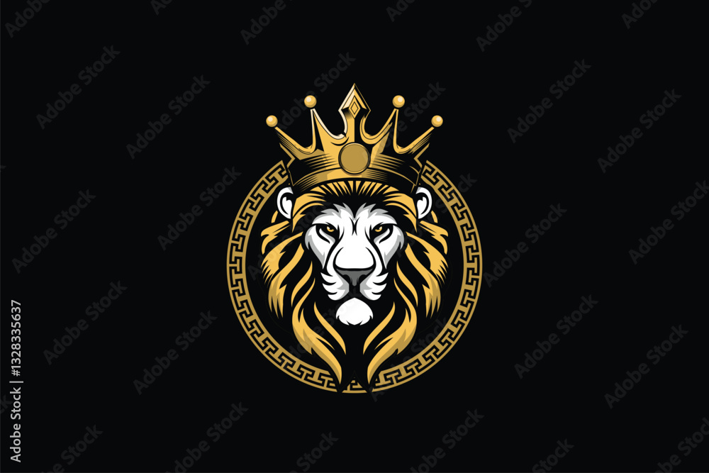 Obraz premium King lion head with crown cartoon character vector logo template