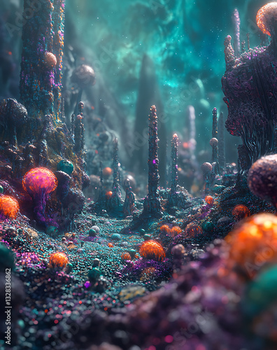 visualization of a microcosm filled with tiny advanced civilizations 