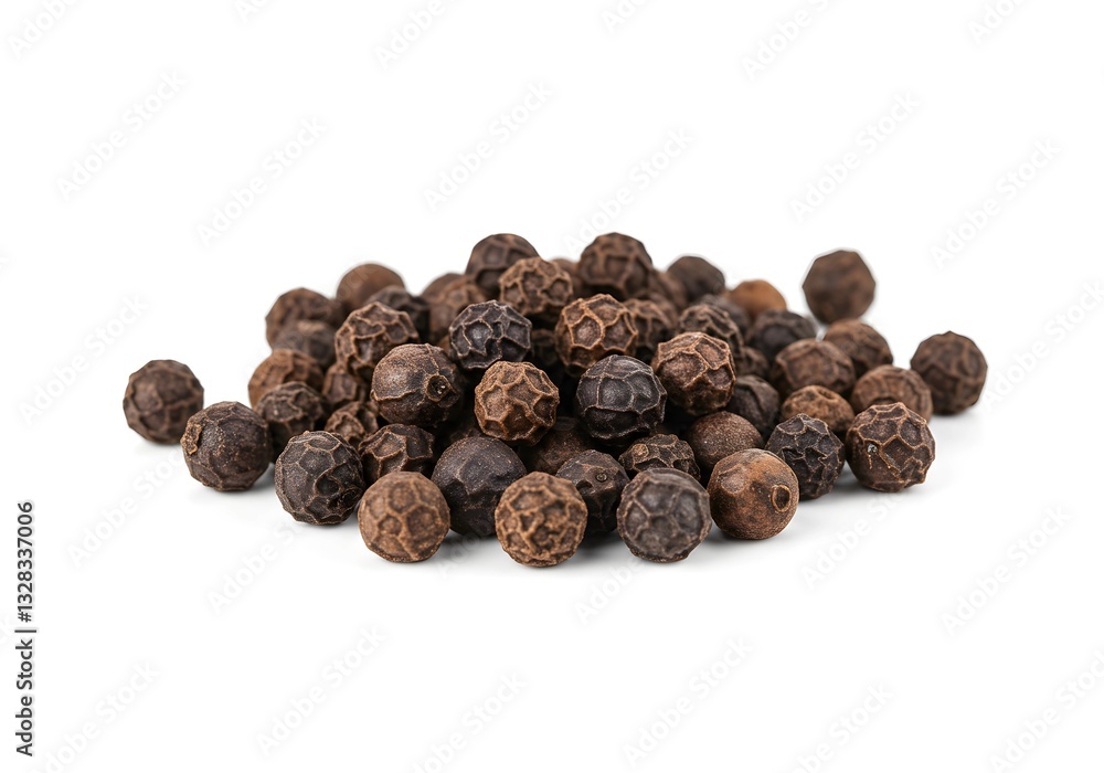 Pile of Black Peppercorns on White Background for Culinary Uses Pile of Black Peppercorns on White Background for Culinary Uses