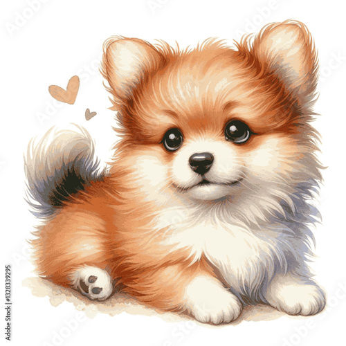Cute watercolor love puppy vector dog illustration