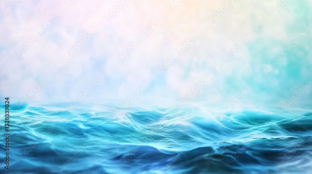 Calm turquoise ocean waves under a cloudy, illuminated sky Calm turquoise ocean waves under a cloudy, illuminated sky