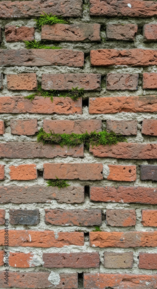 Obraz premium Aged Brick Wall with Mossy Growth