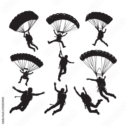 Parachuting silhouette illustration vector art skydiving adventures design