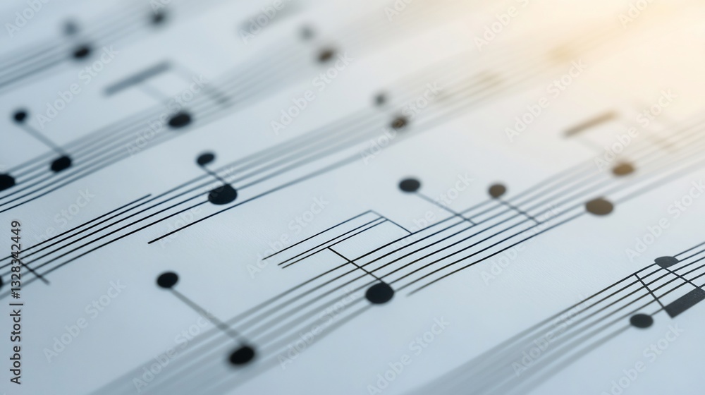 Close up shot of musical notation on sheet music paper, with sunlit background Close up shot of musical notation on sheet music paper, with sunlit background