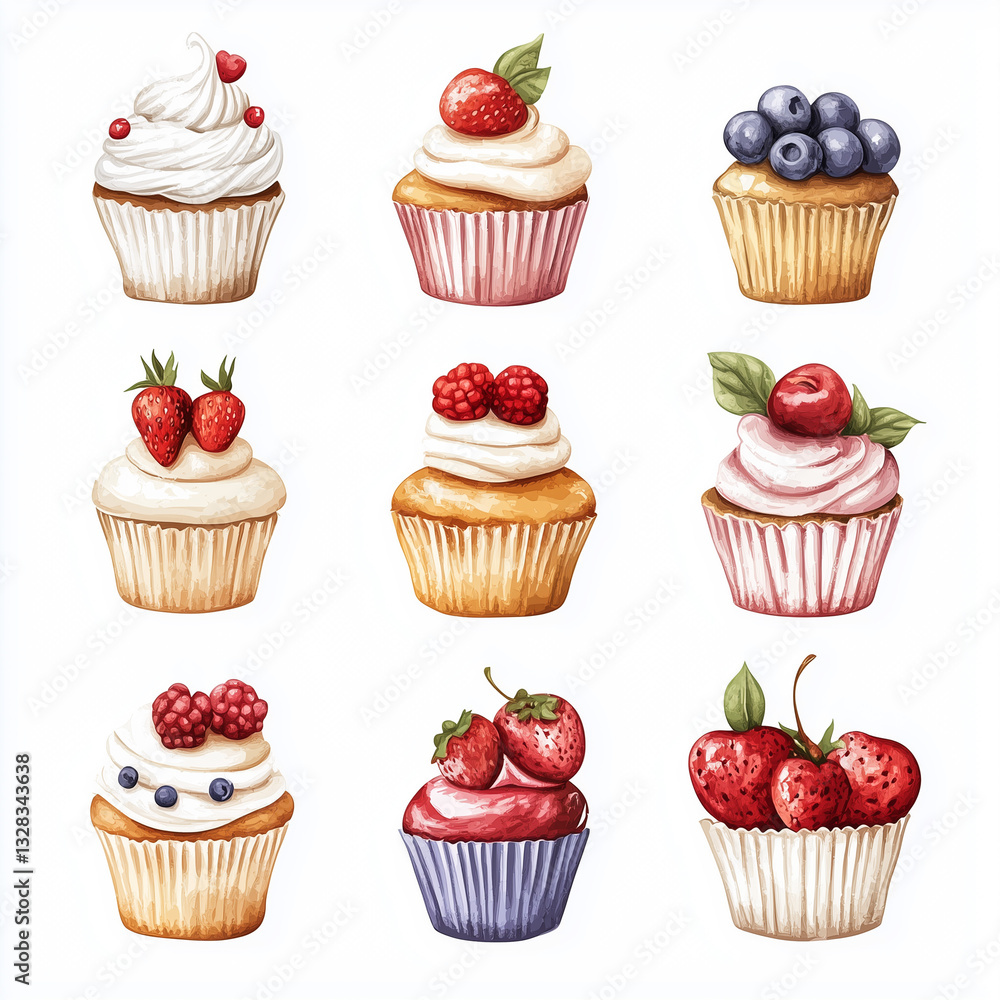 Illustration of delicious looking cupcakes in various shapes and colors Illustration of delicious looking cupcakes in various shapes and colors