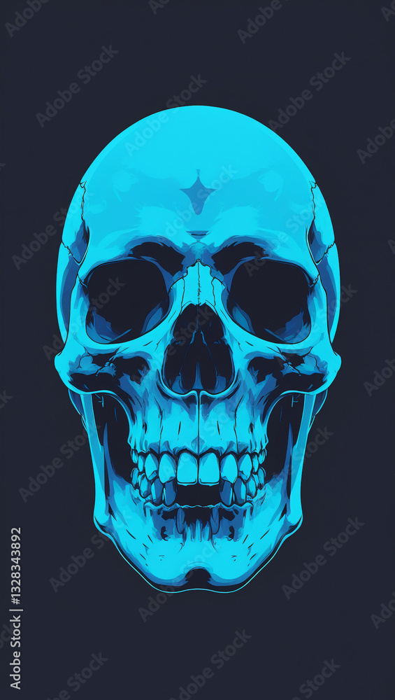 Obraz premium Glowing Blue Skull – Futuristic Cyberpunk Skull Art