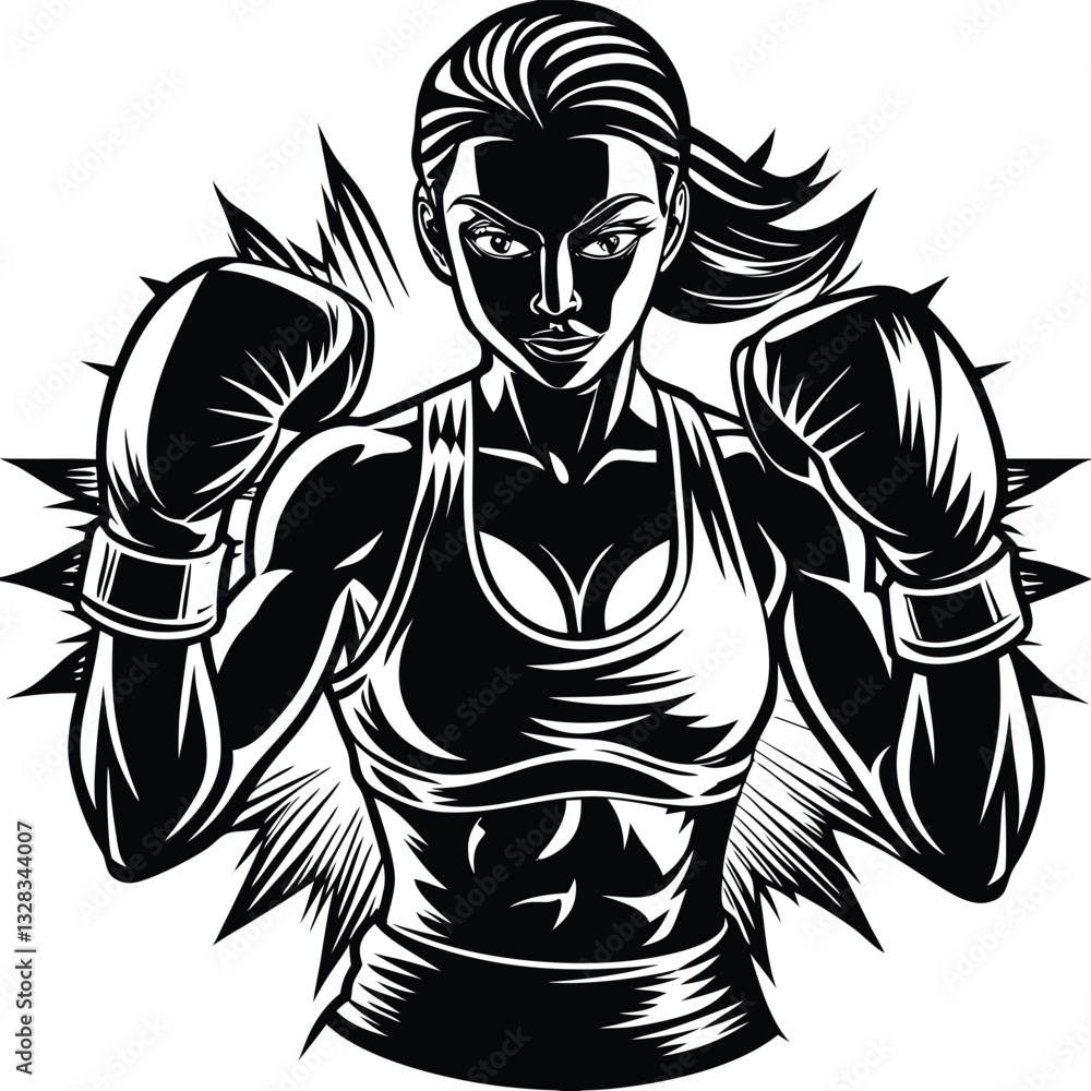Fototapeta premium Female boxing player pose vector silhouette