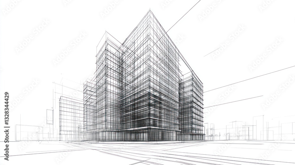Architectural sketch of a modern skyscraper Architectural sketch of a modern skyscraper