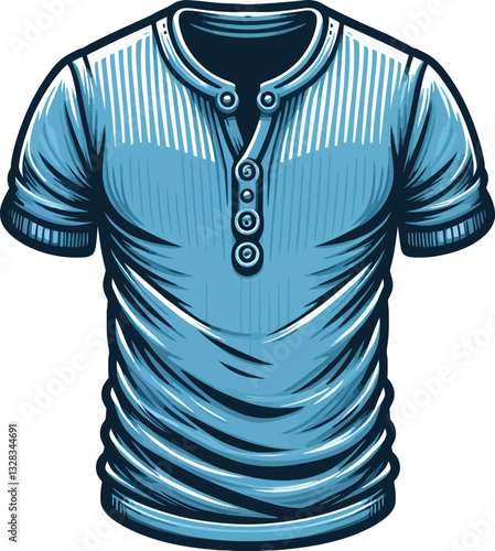 Bule Color Henley shirt long sleeve And short sleeve Technical Drawing Flat Drawing Template.