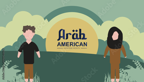 April is Arab American Heritage Month. Vector template Design for banner, greeting card, poster, prints, social media post ,flyer , T shirt with background.