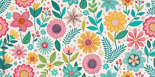 Scandinavian Floral Pattern: Cute Flower Design for Wrapping Paper, Fabric & Wallpaper