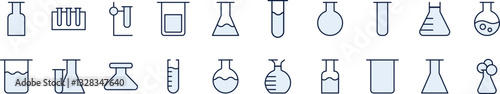 Light Blue Lab Flask Filled Color Icon Bundle. Minimalistic Linear Pictogram for Web and Graphic Design, Apps, Banners, Social Network and Cards