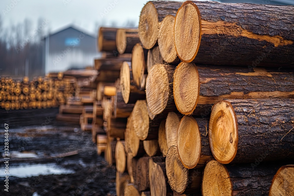 Freshly cut timber logs stacked in Freshly cut timber logs stacked in