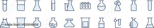Bundle of Filled Color Icons of Light Blue Lab Flask. Minimalistic Linear Pictogram for Web and Graphic Design, Apps, Banners, Social Network and Cards
