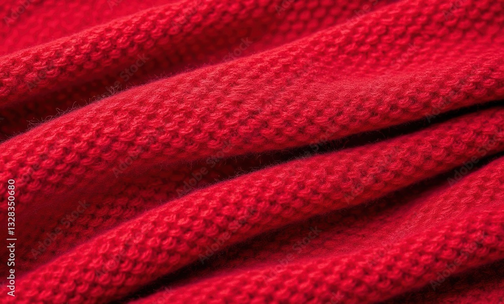 Soft red knitted fabric close-up Soft red knitted fabric close-up