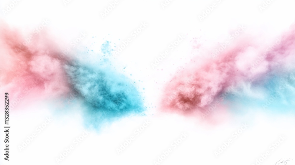 Colorful cloud explosions with pastel blue & pink powder effect Colorful cloud explosions with pastel blue & pink powder effect