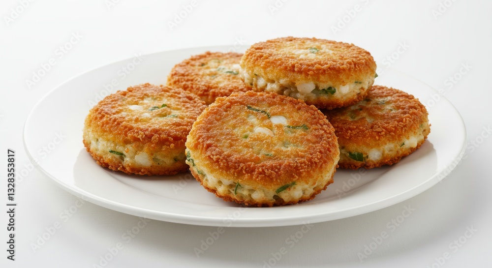 Crispy Fried Fish Cakes Appetizing Seafood Patties on Plate Crispy Fried Fish Cakes Appetizing Seafood Patties on Plate