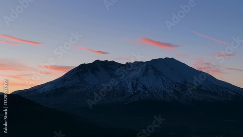 Sunrise at Mt St Helens in the Beautiful Pine Forest Cascade Mountains in Washington USA