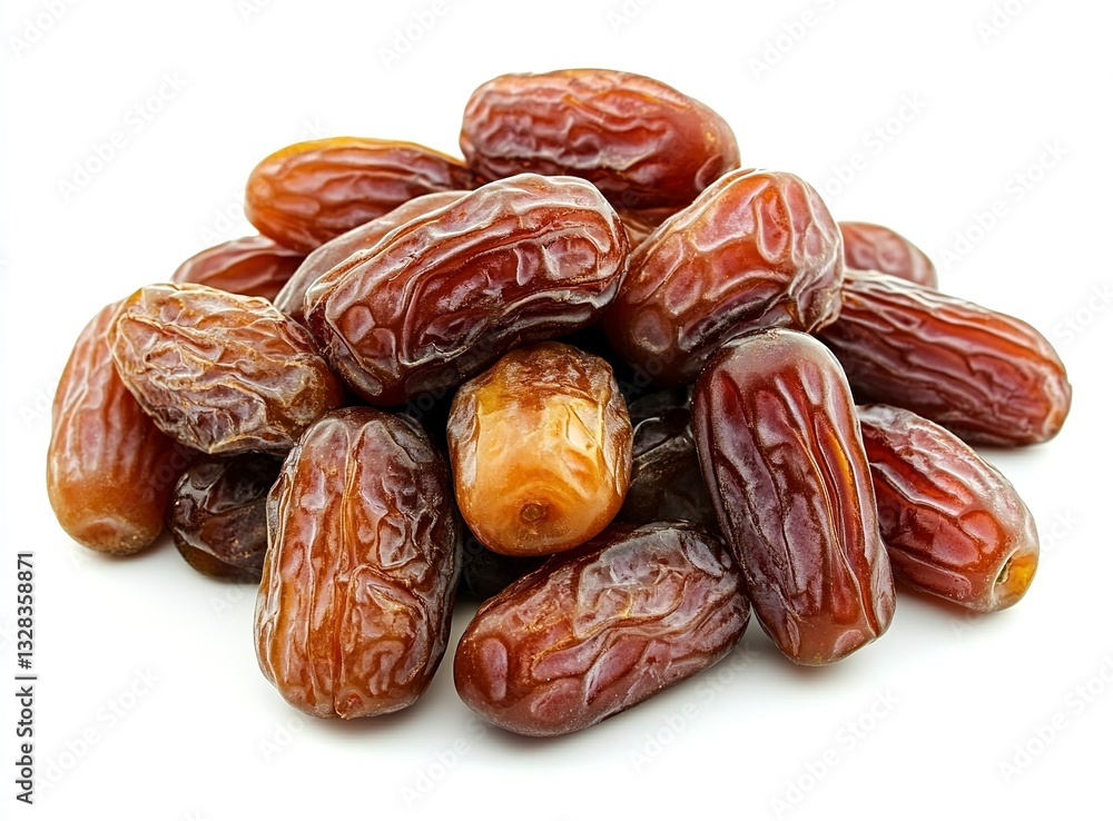 Pile of dates isolated on a white background with a clipping path, isolated in a studio. Isolated on a pastel background. Side view. Pile of dates isolated on a white background with a clipping path, isolated in a studio. Isolated on a pastel background. Side view.