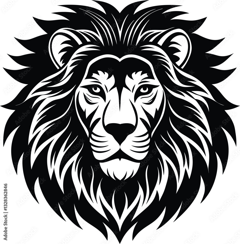 Bold Lion Head Silhouette Vector Art - Minimalist Monochrome Logo Icon. Vector illustration. Bold Lion Head Silhouette Vector Art - Minimalist Monochrome Logo Icon. Vector illustration.