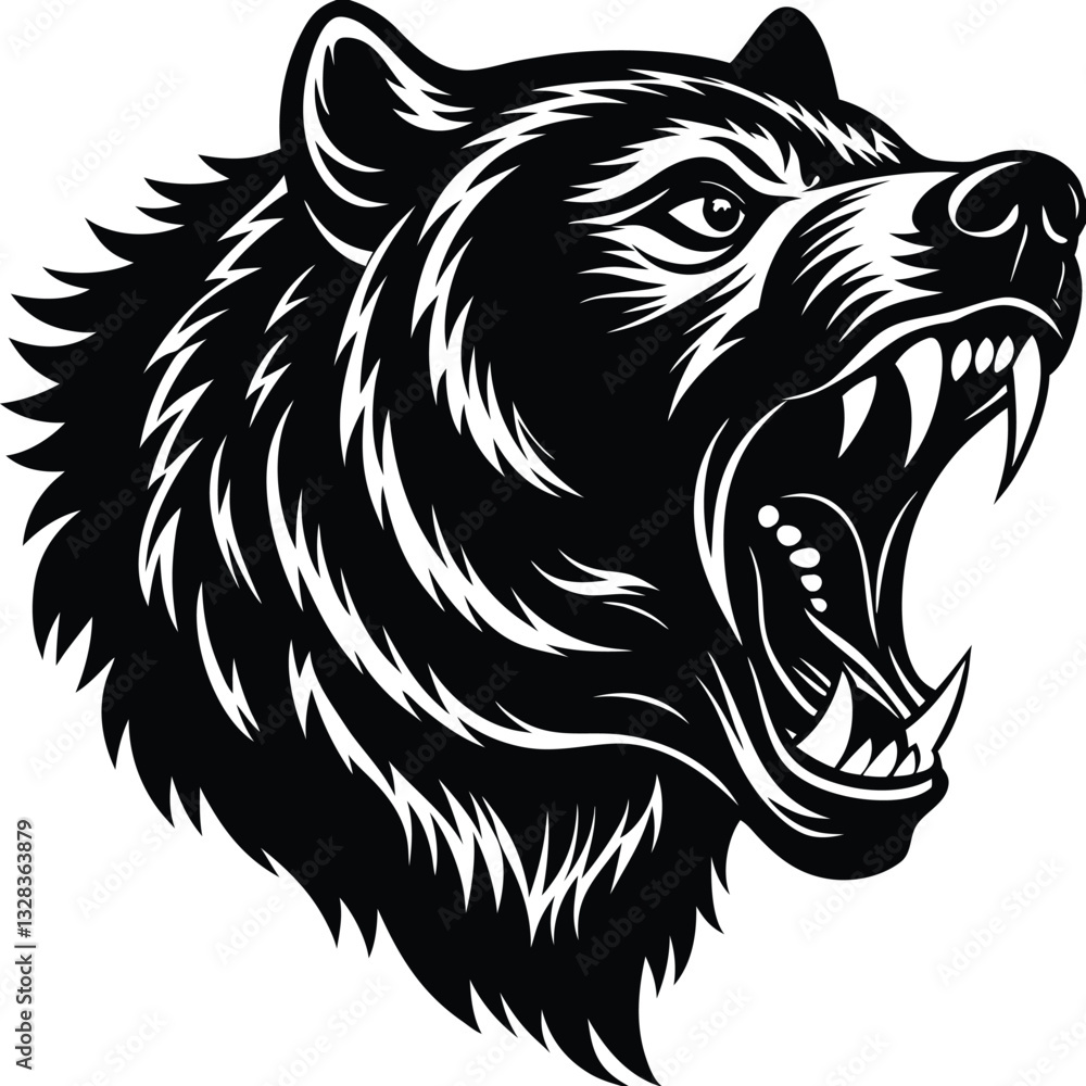 Fototapeta premium Fierce Roaring Bear Silhouette Vector - Minimal Monochrome Logo Icon for Bold Wildlife Design