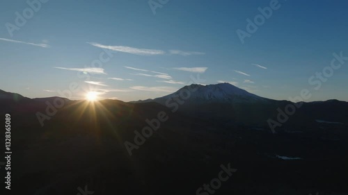 Sunrise at Mt St Helens in the Beautiful Pine Forest Cascade Mountains in Washington USA