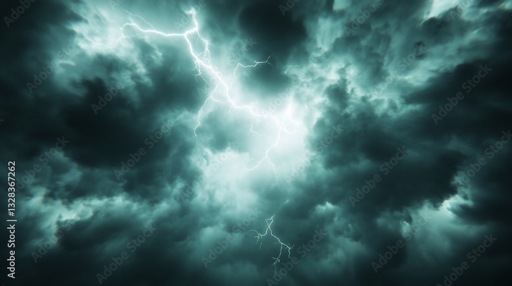 Obraz premium Dramatic lightning strikes across dark, ominous storm clouds