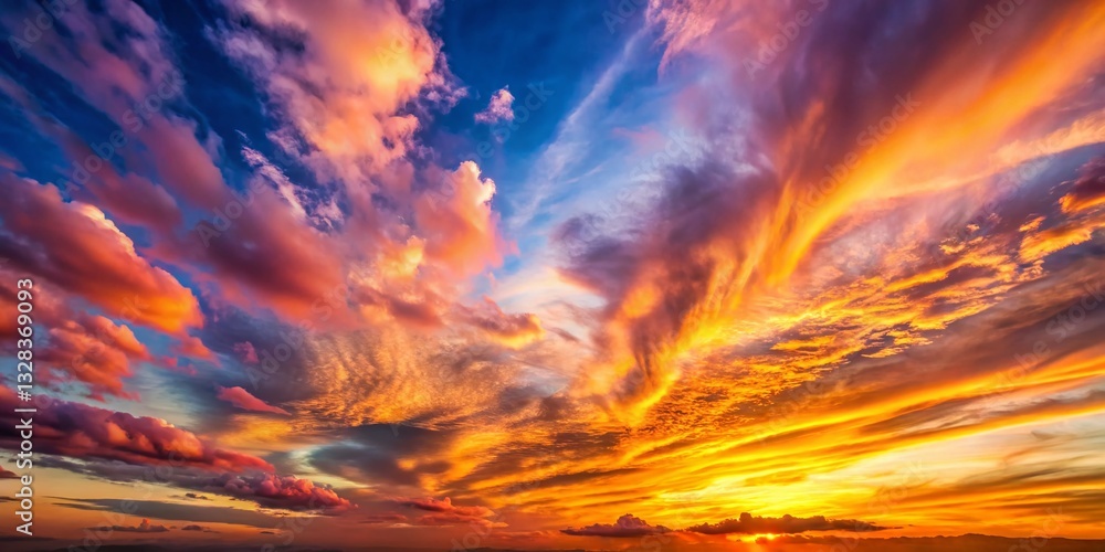 Fototapeta premium Serene Sunset Sky: Feathery Clouds at Golden Hour, Nature Photography