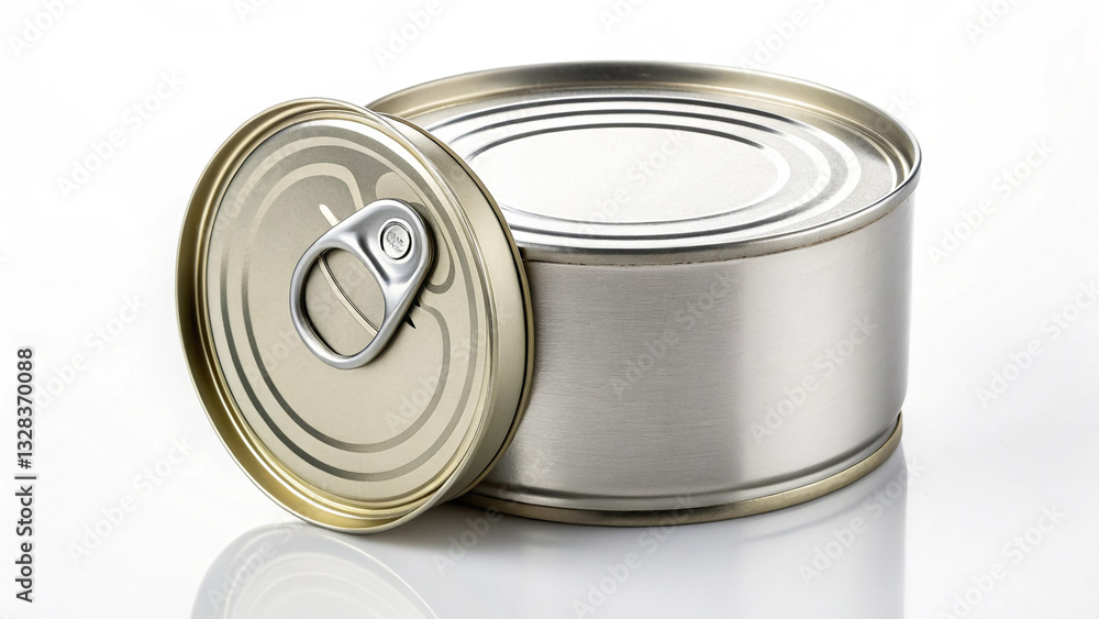 Metal Tin Can with Pull-Tab Lid on White Background: Versatile Storage Solution Metal Tin Can with Pull-Tab Lid on White Background: Versatile Storage Solution
