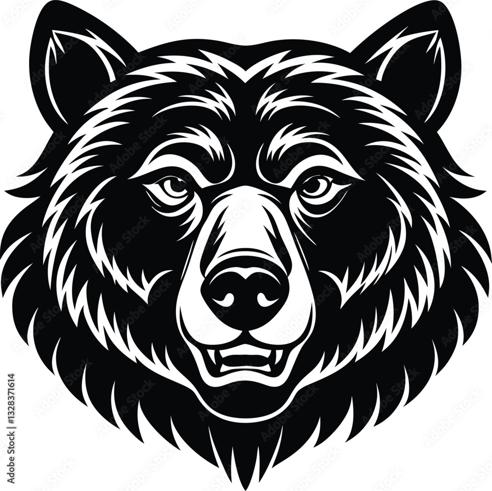 Obraz premium Minimal Bear Face Silhouette Vector Illustration, Monochrome Wild Animal Icon, Modern and Elegant Bear Head