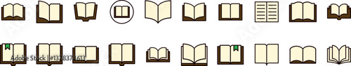 Pack of Filled Color Icons of Opened Book. Minimalistic Linear Pictogram for Web and Graphic Design, Apps, Banners, Social Network and Cards
