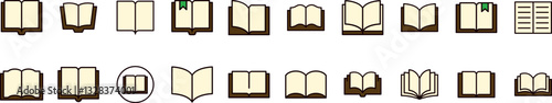 Bundle of Filled Color Icons of Opened Book. Minimalistic Linear Pictogram for Web and Graphic Design, Apps, Banners, Social Network and Cards