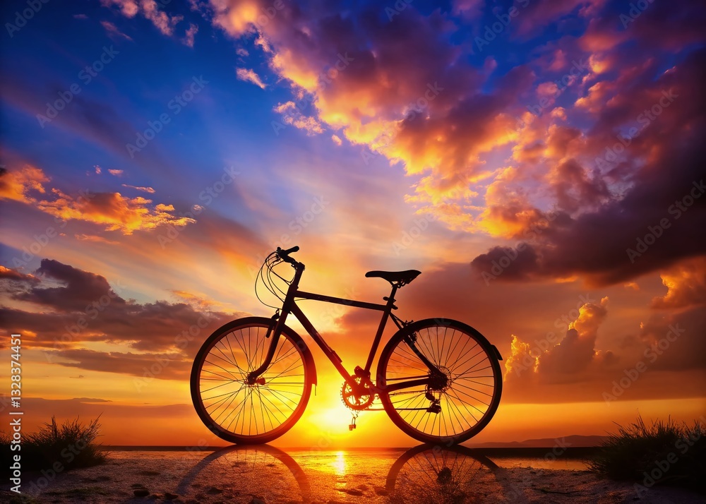 Silhouette Bicycle Sunset: Peaceful Cycling Scene at Golden Hour Silhouette Bicycle Sunset: Peaceful Cycling Scene at Golden Hour