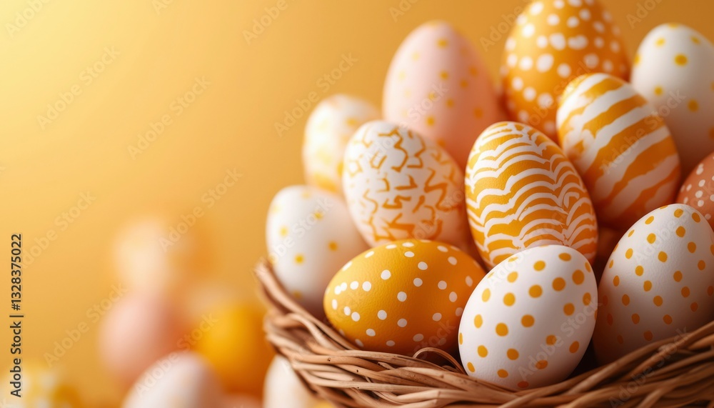 Obraz premium Decorated eggs in a nest, warm lighting. Festive spring scene