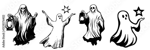 Spooky Halloween Cartoon Silhouettes – High-Quality Vector Drawings
