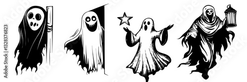 Spooky Halloween Cartoon Silhouettes – High-Quality Vector Drawings
