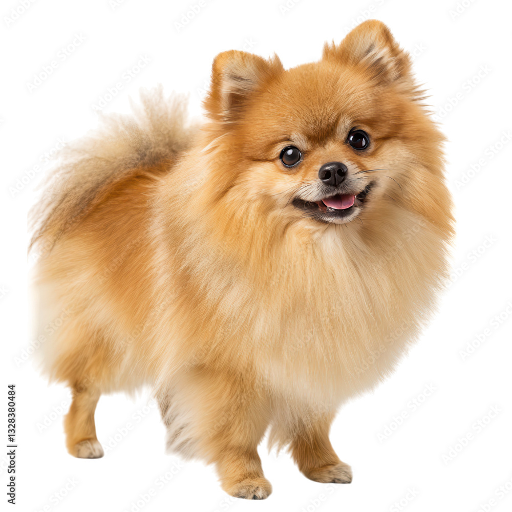 A fluffy Pomeranian dog with a cheerful expression and a vibrant coat isolated on transparent background. A fluffy Pomeranian dog with a cheerful expression and a vibrant coat isolated on transparent background.