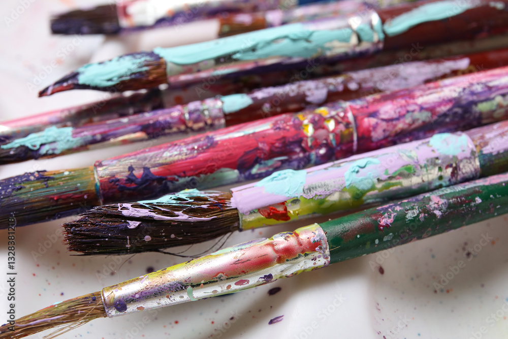 Fototapeta premium Dirty paint brushes on white background