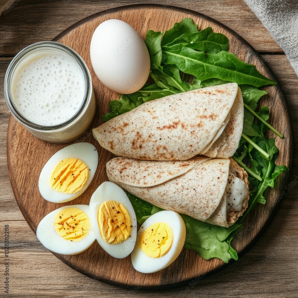 Athletes meal prep essentials boiled eggs and chicken wraps for optimal nutrition home kitchen food photography natural light Athletes meal prep essentials boiled eggs and chicken wraps for optimal nutrition home kitchen food photography natural light