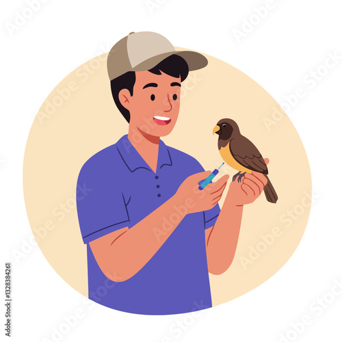 Man Handling Bird with Care Gentle Interaction Wildlife Support