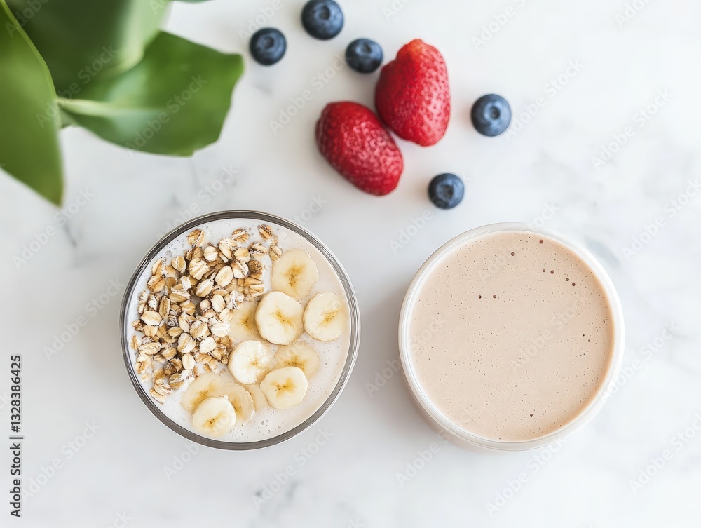Healthy breakfast smoothies and oatmeal bowls in a cozy kitchen nook morning light food photography inviting atmosphere Healthy breakfast smoothies and oatmeal bowls in a cozy kitchen nook morning light food photography inviting atmosphere