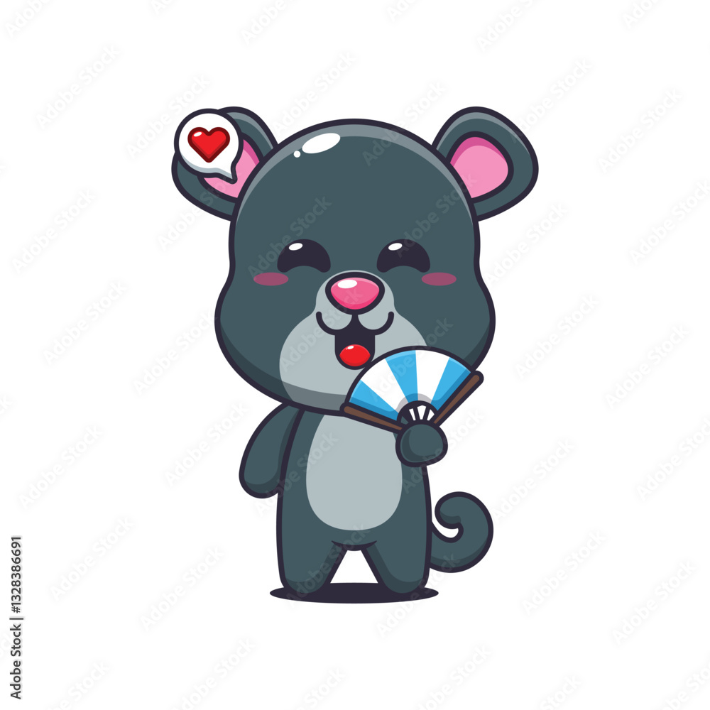 Panther cartoon vector illustration with hand fan Panther cartoon vector illustration with hand fan