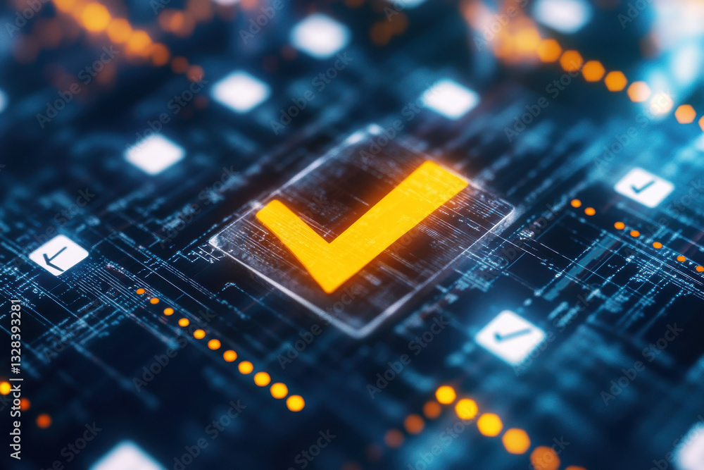 A Yellow Checkmark on a Digital Dashboard Filled with White Checkmarks, Representing Customer-Centric Success