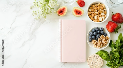 Wallpaper Mural Meal planning journal flatlay with fresh ingredients kitchen table lifestyle aesthetic top-down view healthy eating concept Torontodigital.ca