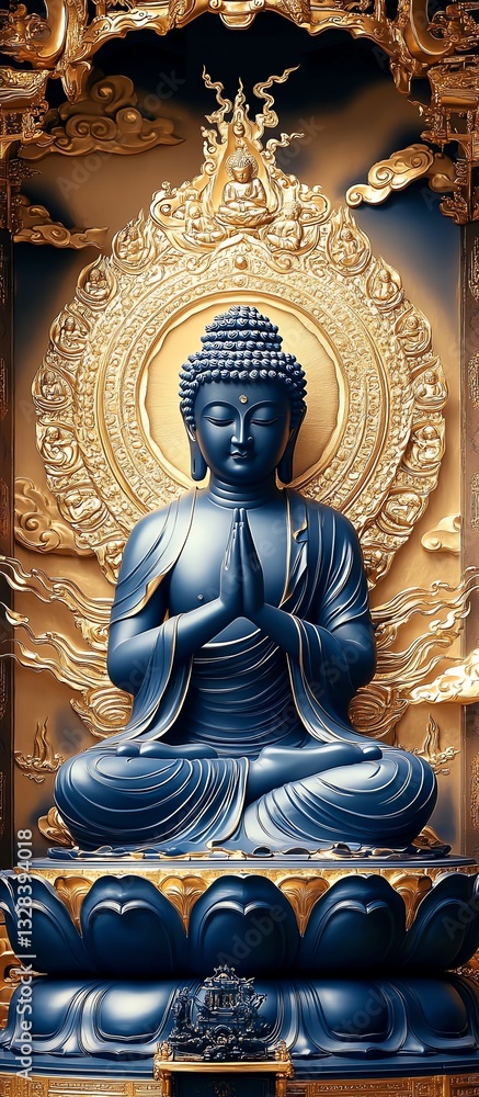 Obraz premium Meditating Buddha Statue with Intricate Gold Details and Peaceful Expression