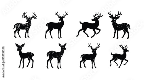 Deer silhouette illustration bundle  set  on white BG . Best silhouette illustration for logo , t shirt , and print design.